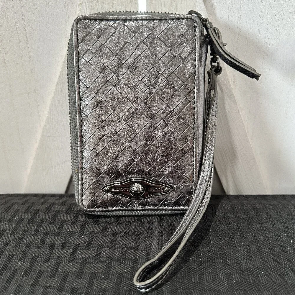 Elliott Lucca Pewter Woven Leather Wristlet Wallet